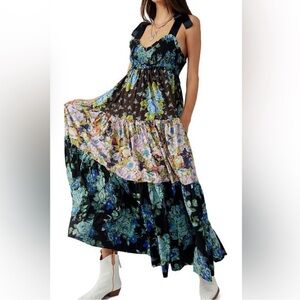 knee length dresses for ladies Bluebell Blue and White Floral Midi Dress L